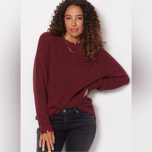 Pistola Eva Distressed Cotton Crew Neck Pullover, Cherry Black Marl, XL, NWT - Picture 3 of 12
